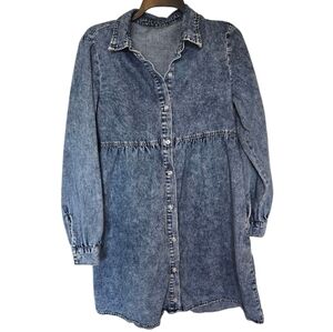 Blue Tiered Mini Shirt Dress Size Small